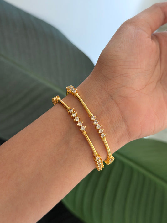 Simple gold x diamond bangles