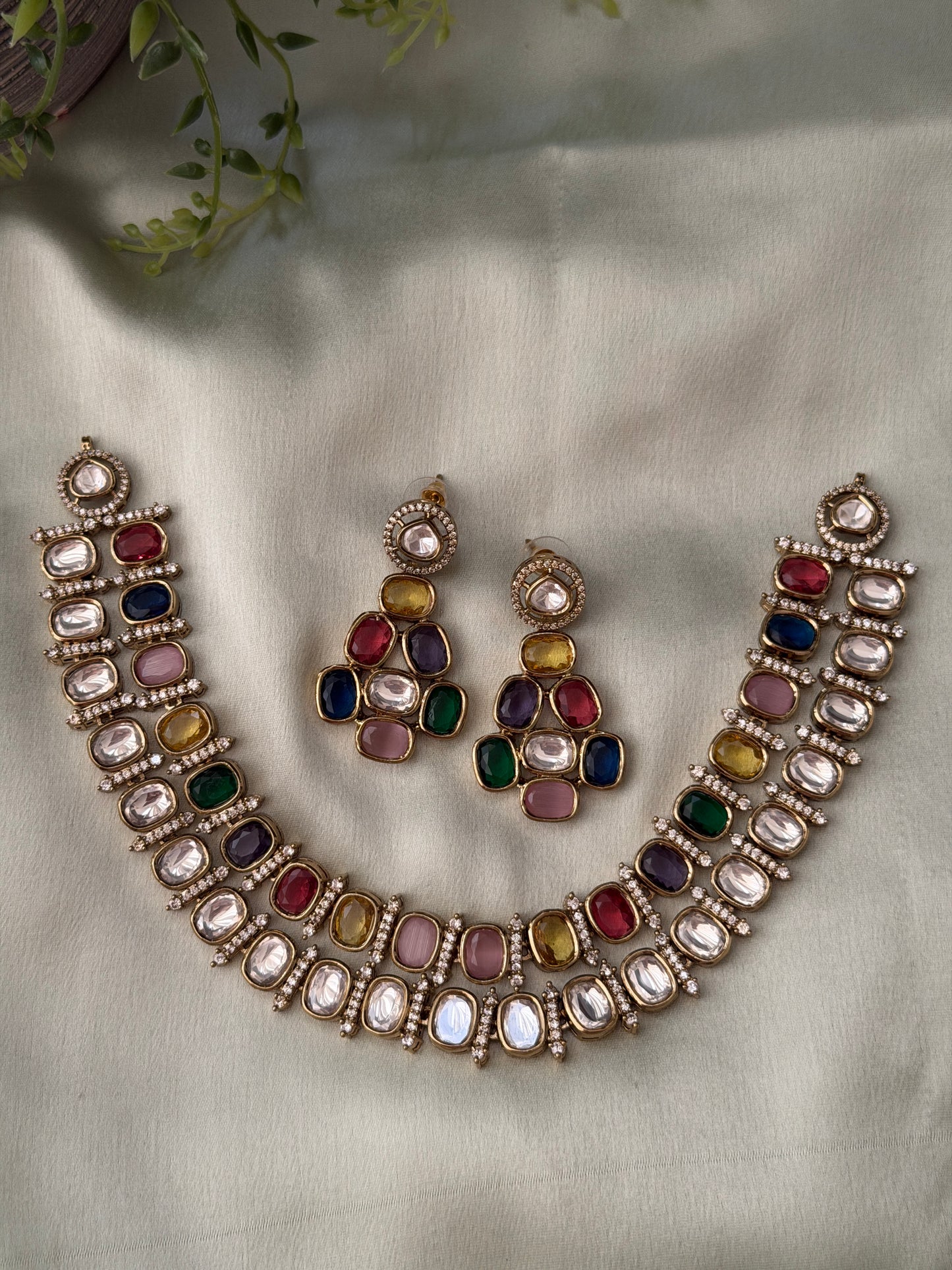 Shona dual Layer Navaratna Necklace