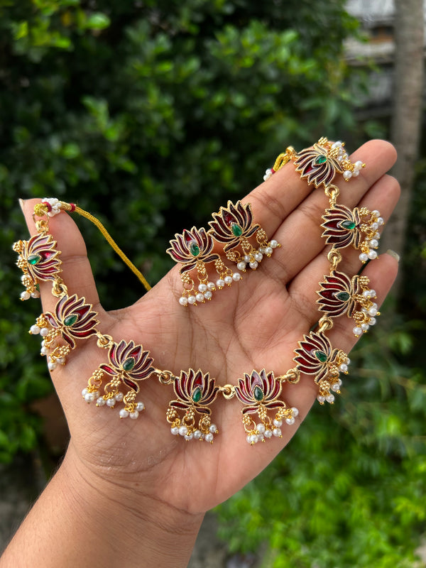 Budgted Blood Red Lotus Necklace