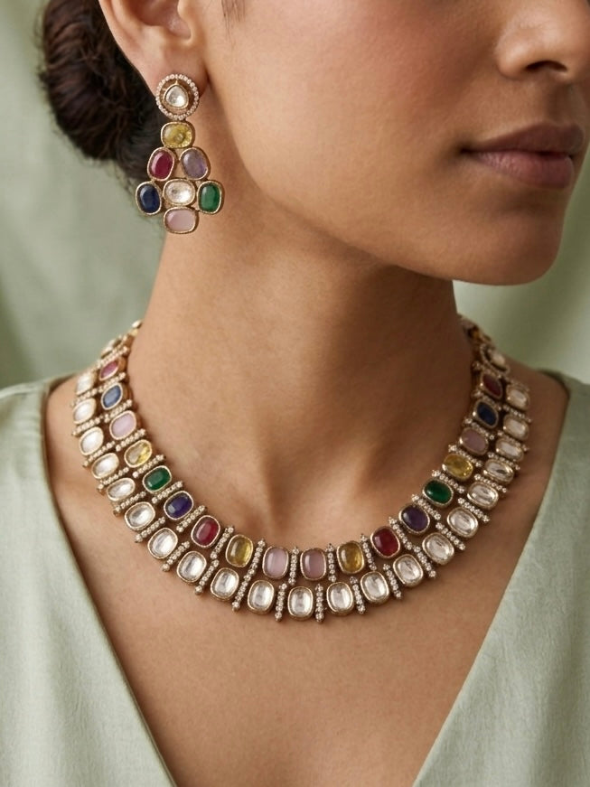 Shona dual Layer Navaratna Necklace