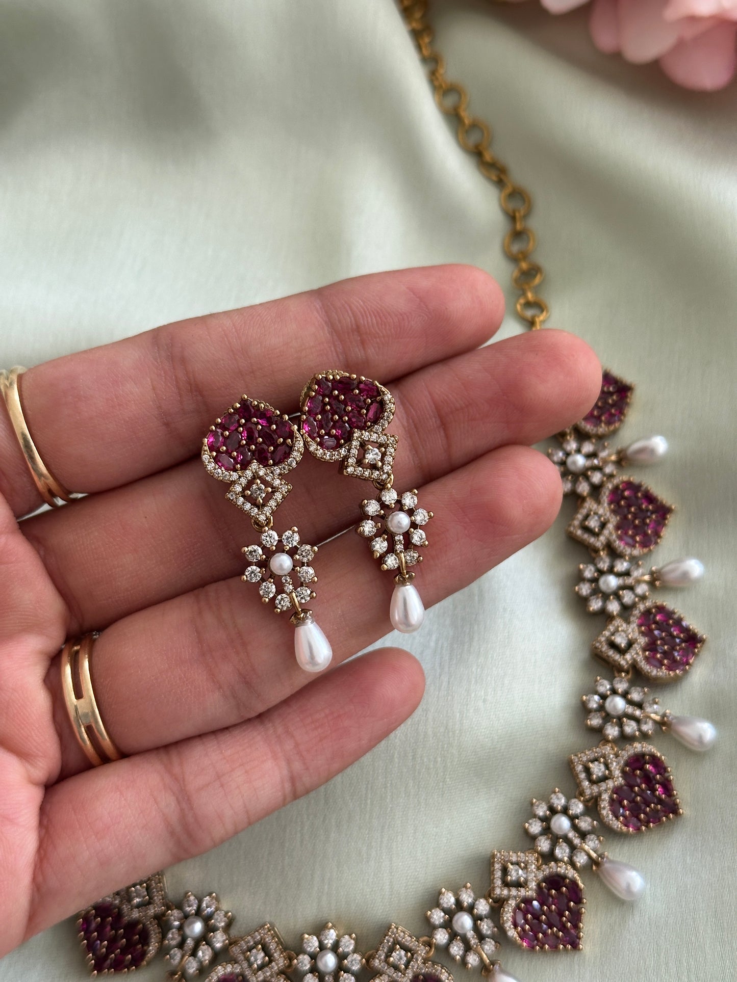 Little Heart AD Necklace with Pearl Droppings