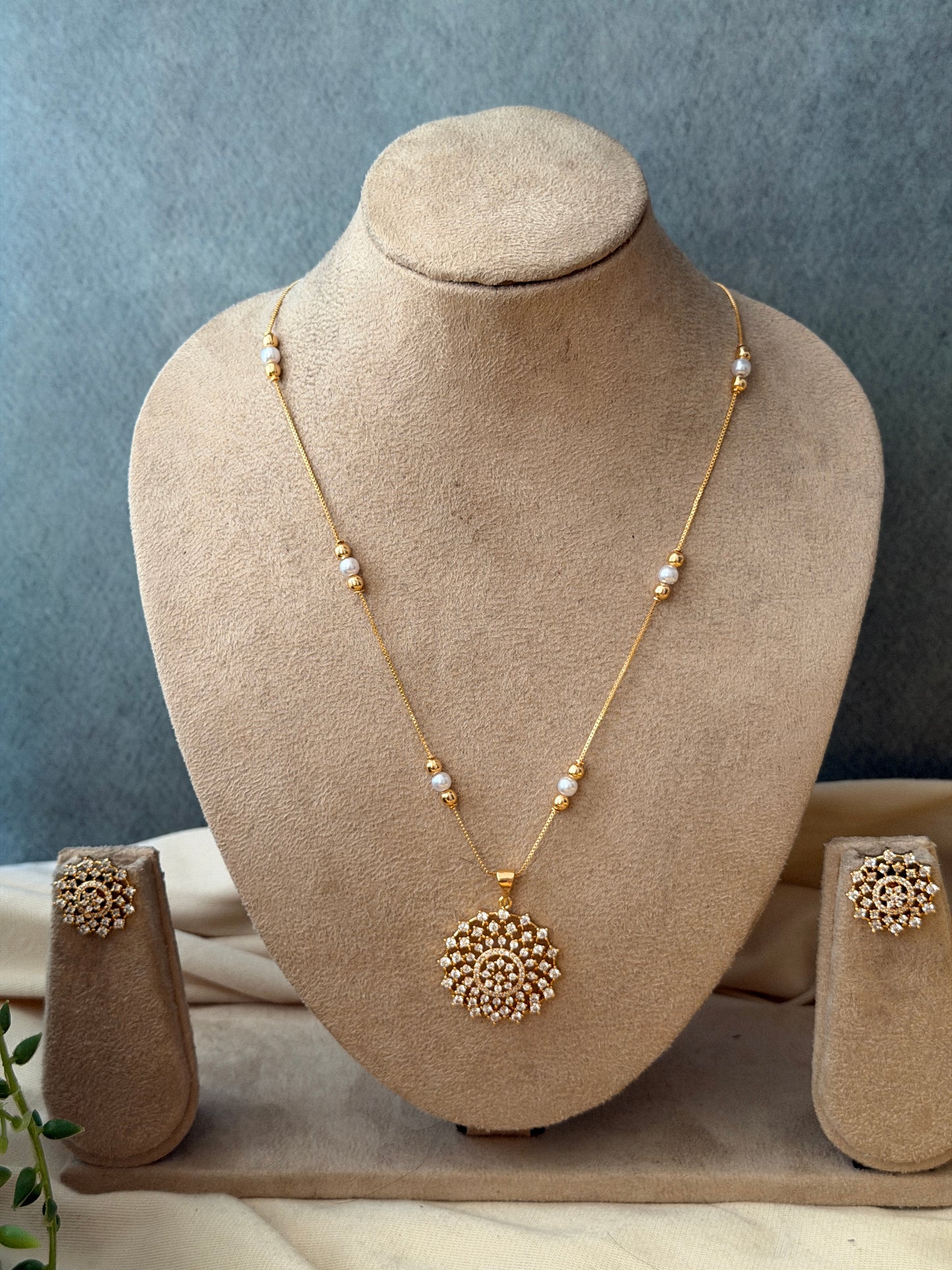 Diamond Locket with Pearl Chain