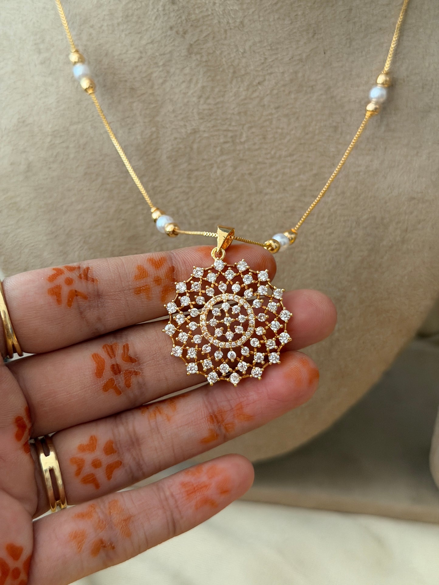 Diamond Locket with Pearl Chain