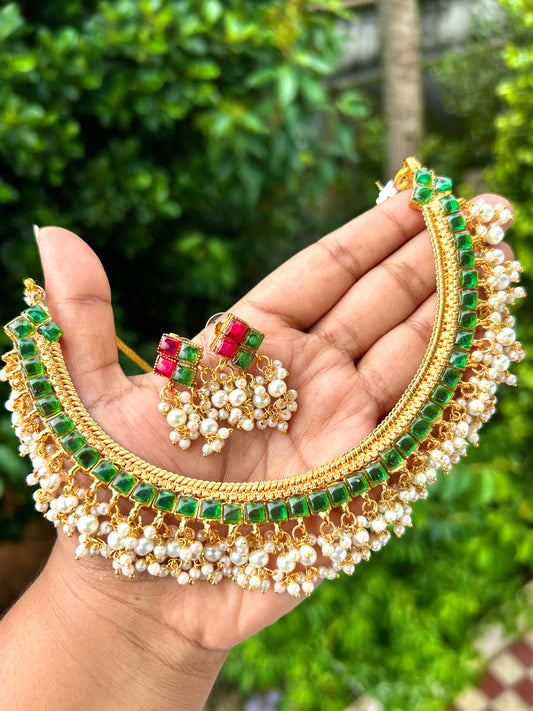 Double Layer Kempu Guttapusalu Necklace