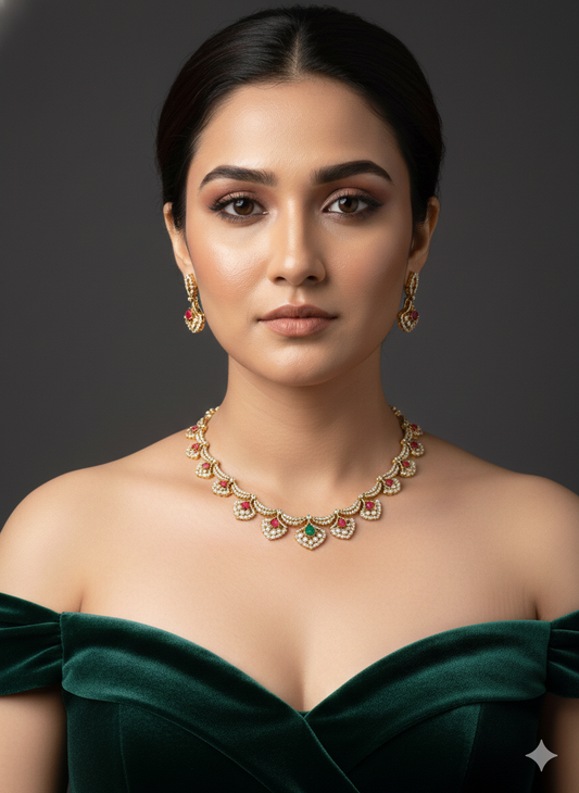 Coral x Emerald Clover Necklace