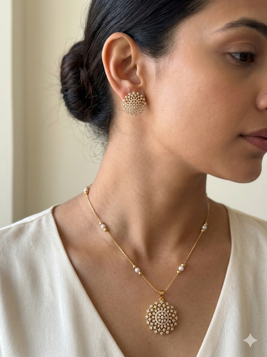 Diamond Locket with Pearl Chain