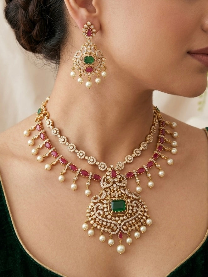 Ruby x Emerald Dual Layer Necklace