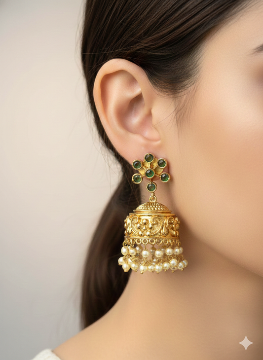 Flora Dual Layer Pearl Jhumkas