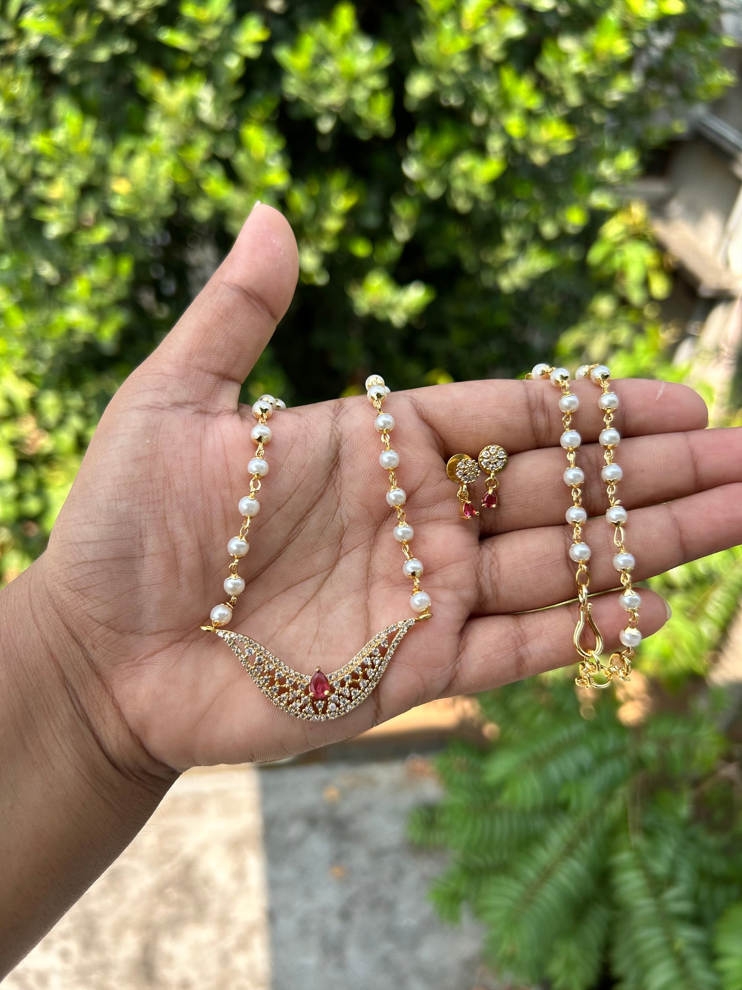 Boat Pendant Pearl Chain set