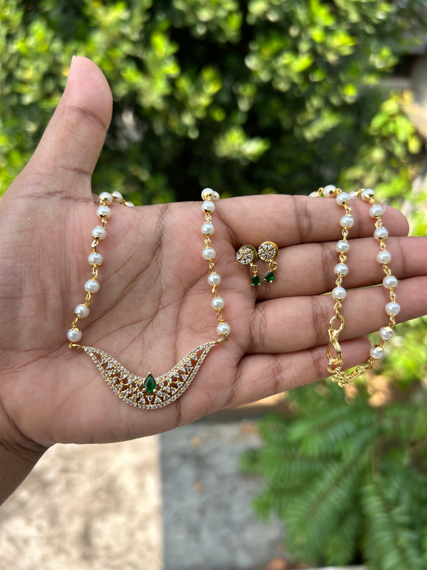 Boat Pendant Pearl Chain set