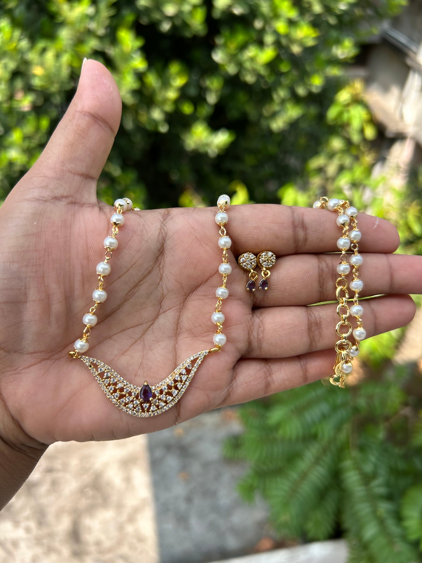 Boat Pendant Pearl Chain set