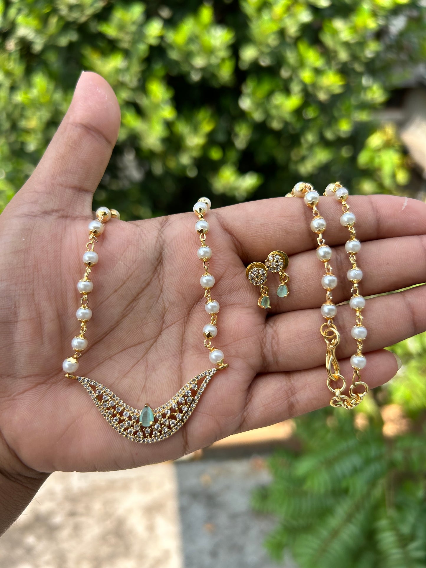 Boat Pendant Pearl Chain set