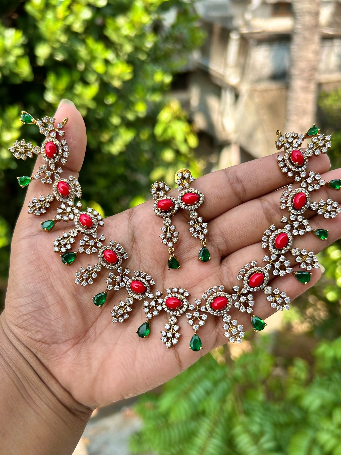 Coral Emerald Fusion Diamond Necklace