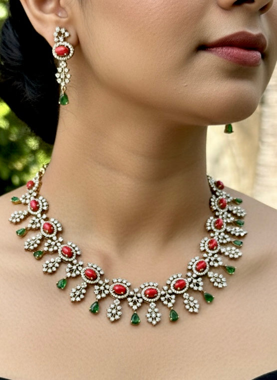 Coral Emerald Fusion Diamond Necklace