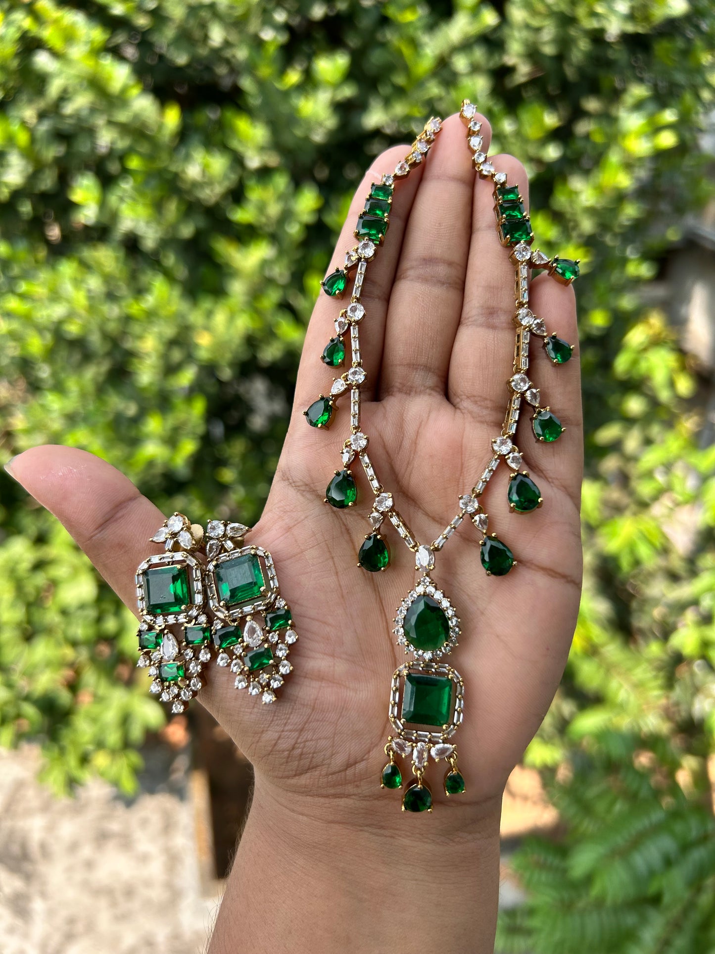 V Cut Emerald Drops Necklace