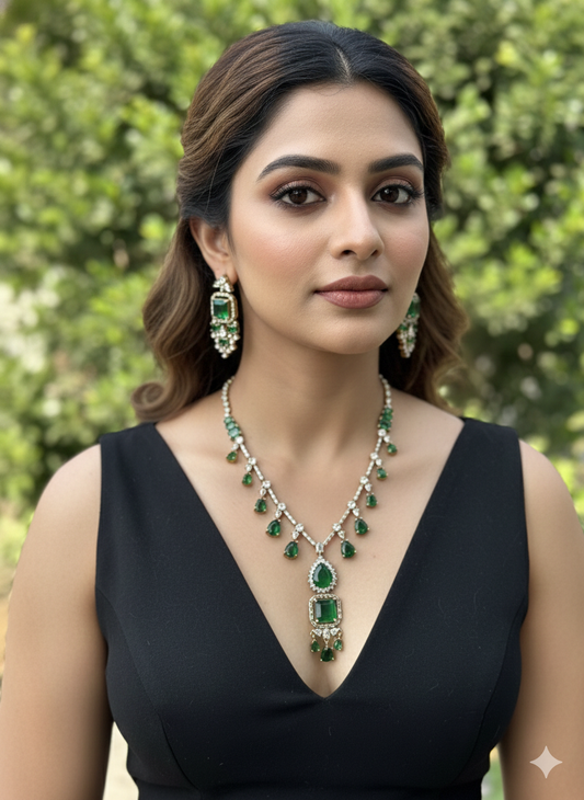 V Cut Emerald Drops Necklace