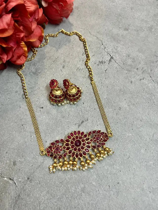 Simple Flora Choker with Jhumka