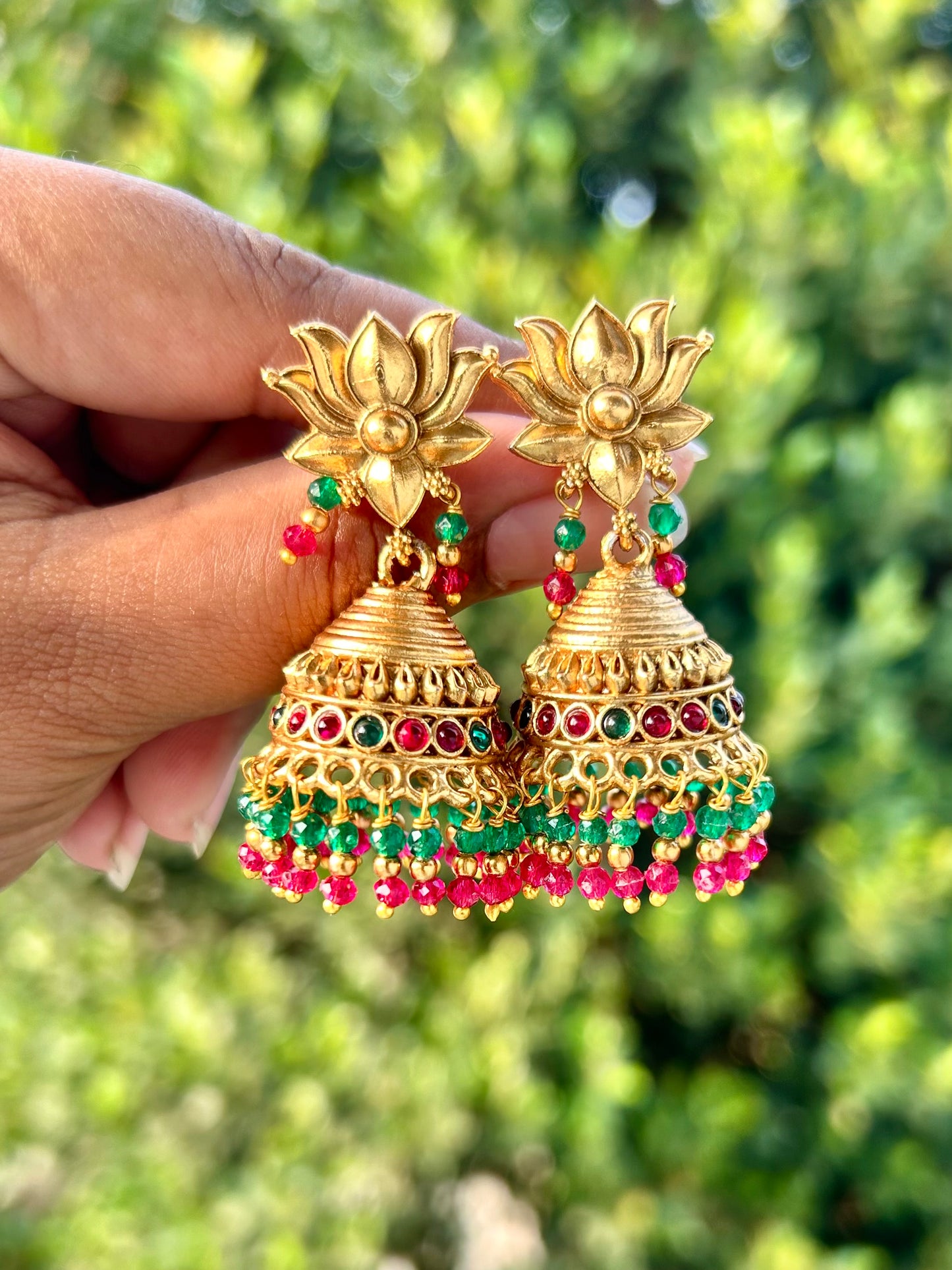 Lotus x Crystal Bead drop Jhumka