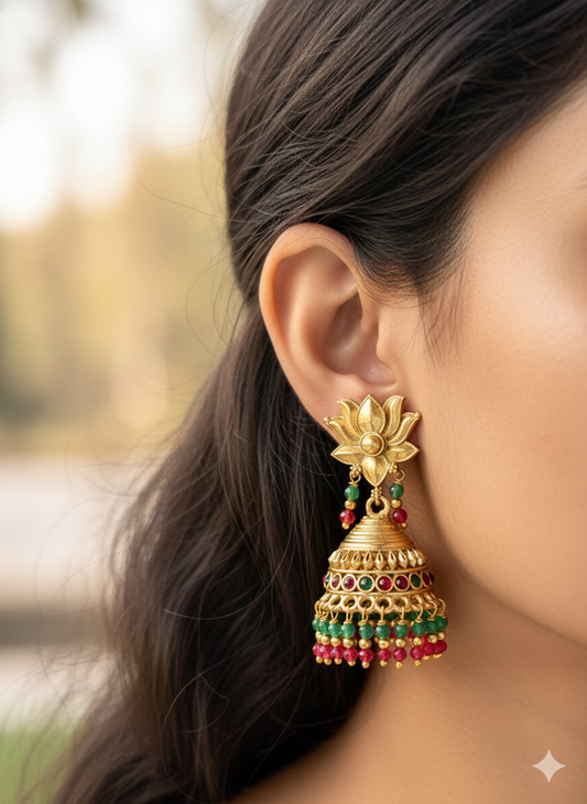 Lotus x Crystal Bead drop Jhumka
