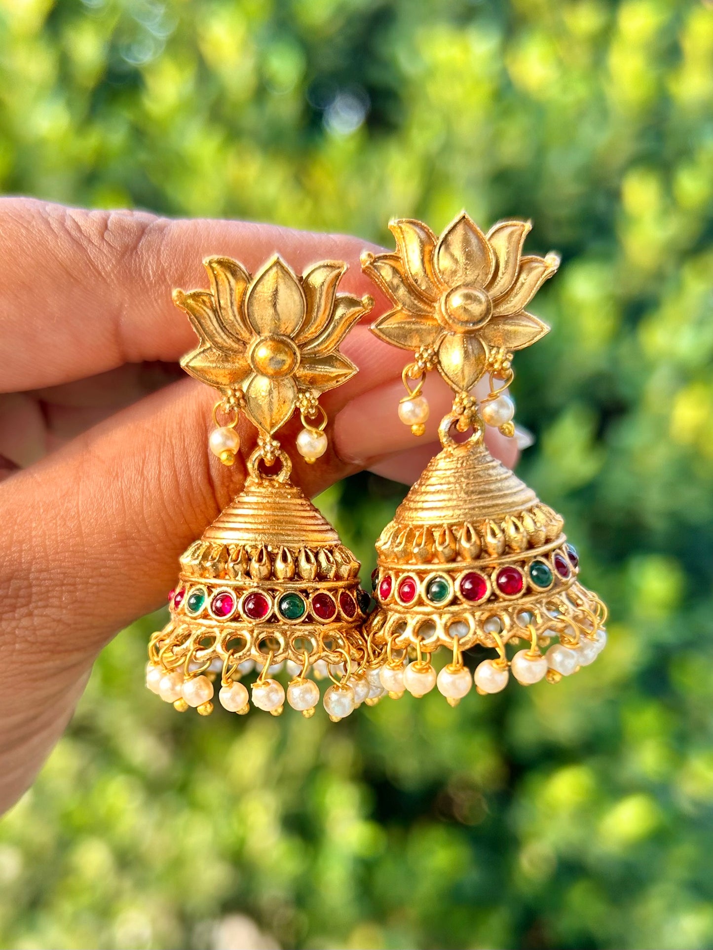 Lotus x Crystal Bead drop Jhumka