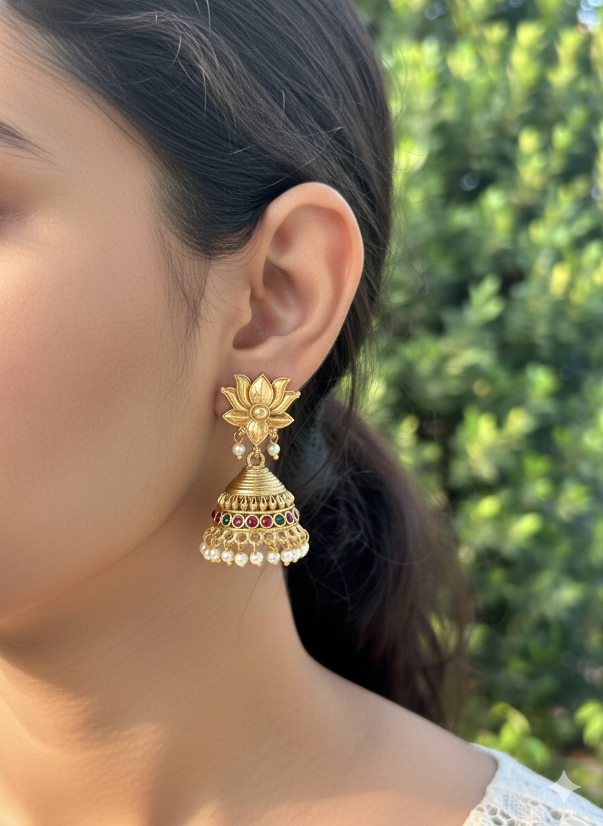 Lotus x Crystal Bead drop Jhumka