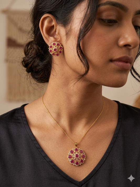 Zayana Stone Locket and studs