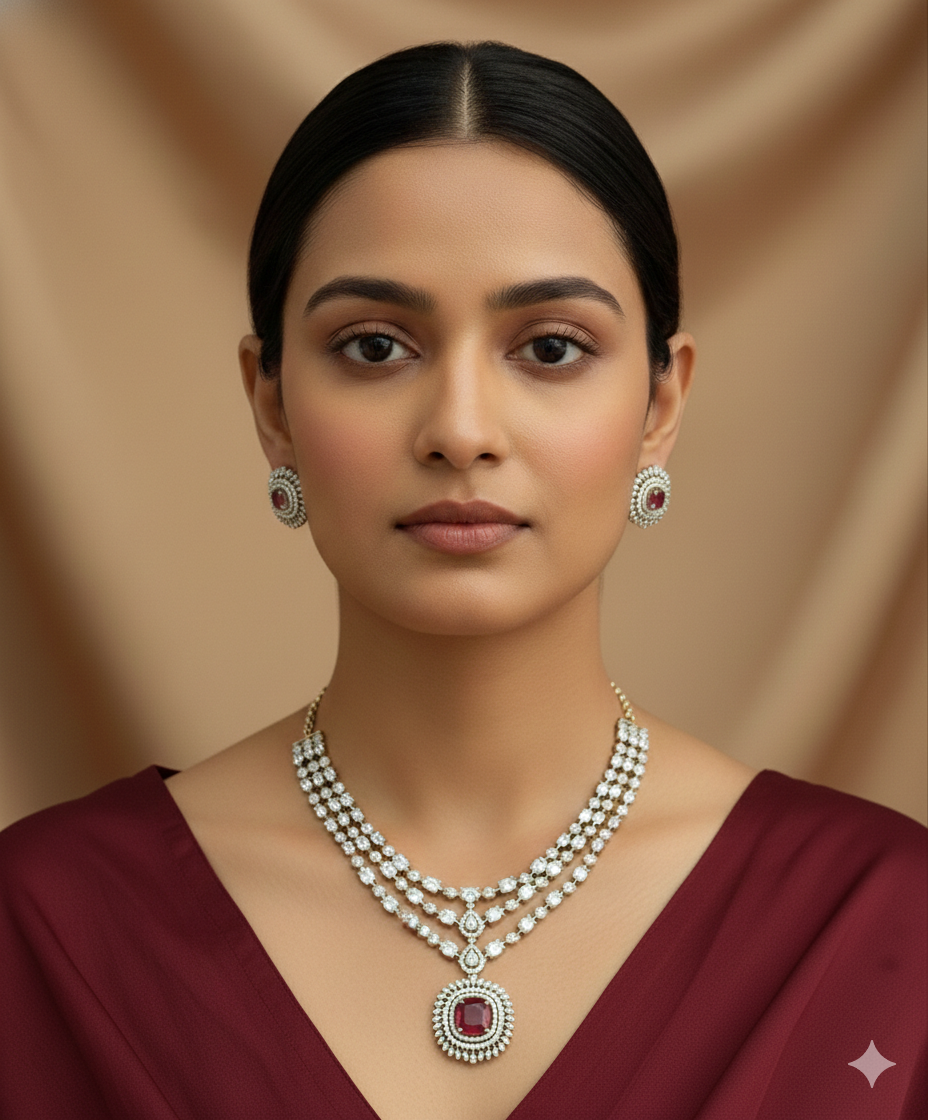 Three Layer Ruby Pendant Necklace