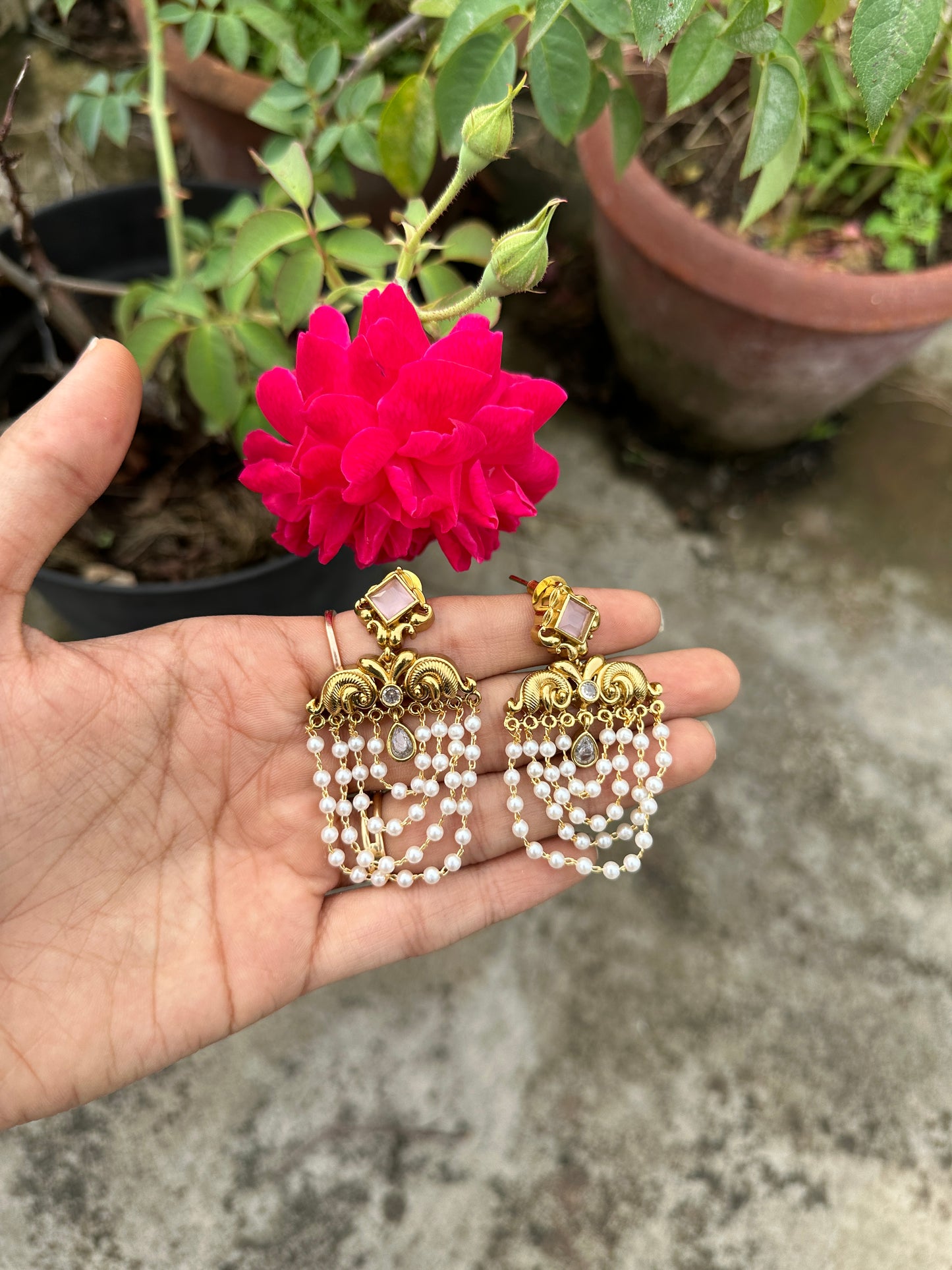 Layered Pearl Chandabali Earrings