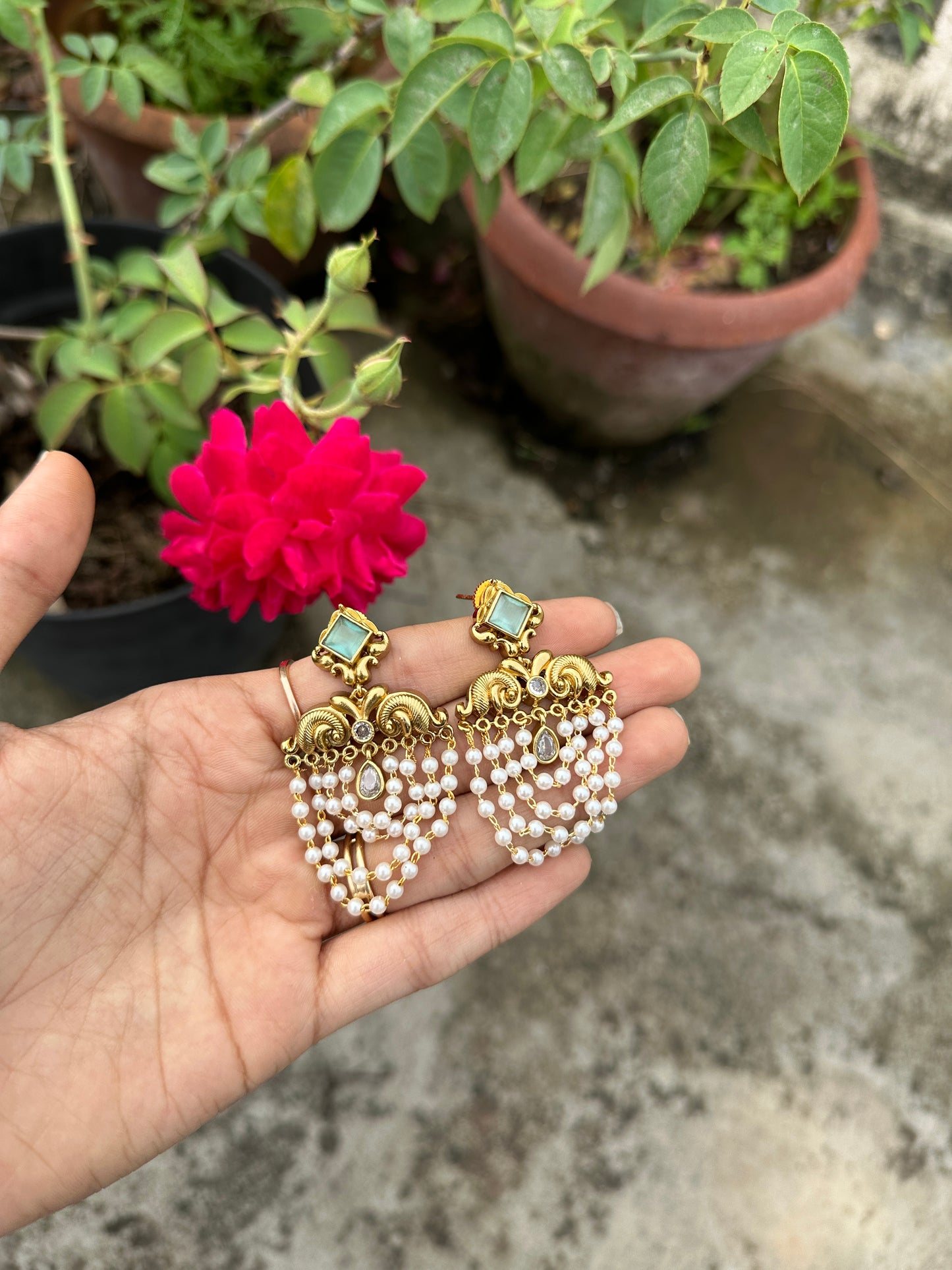 Layered Pearl Chandabali Earrings