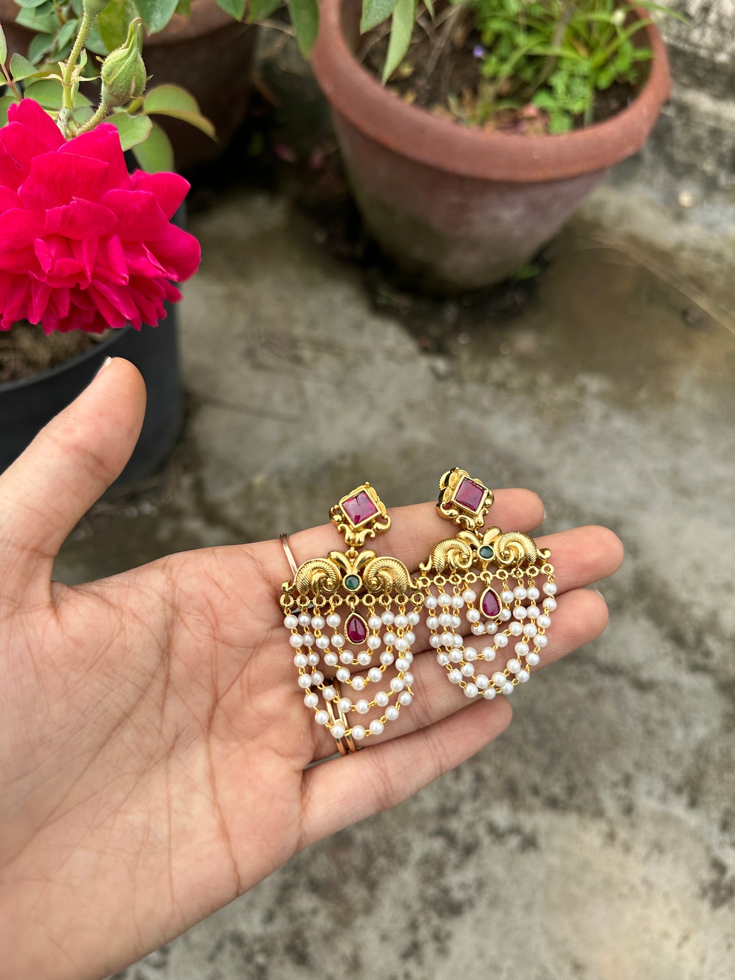 Layered Pearl Chandabali Earrings