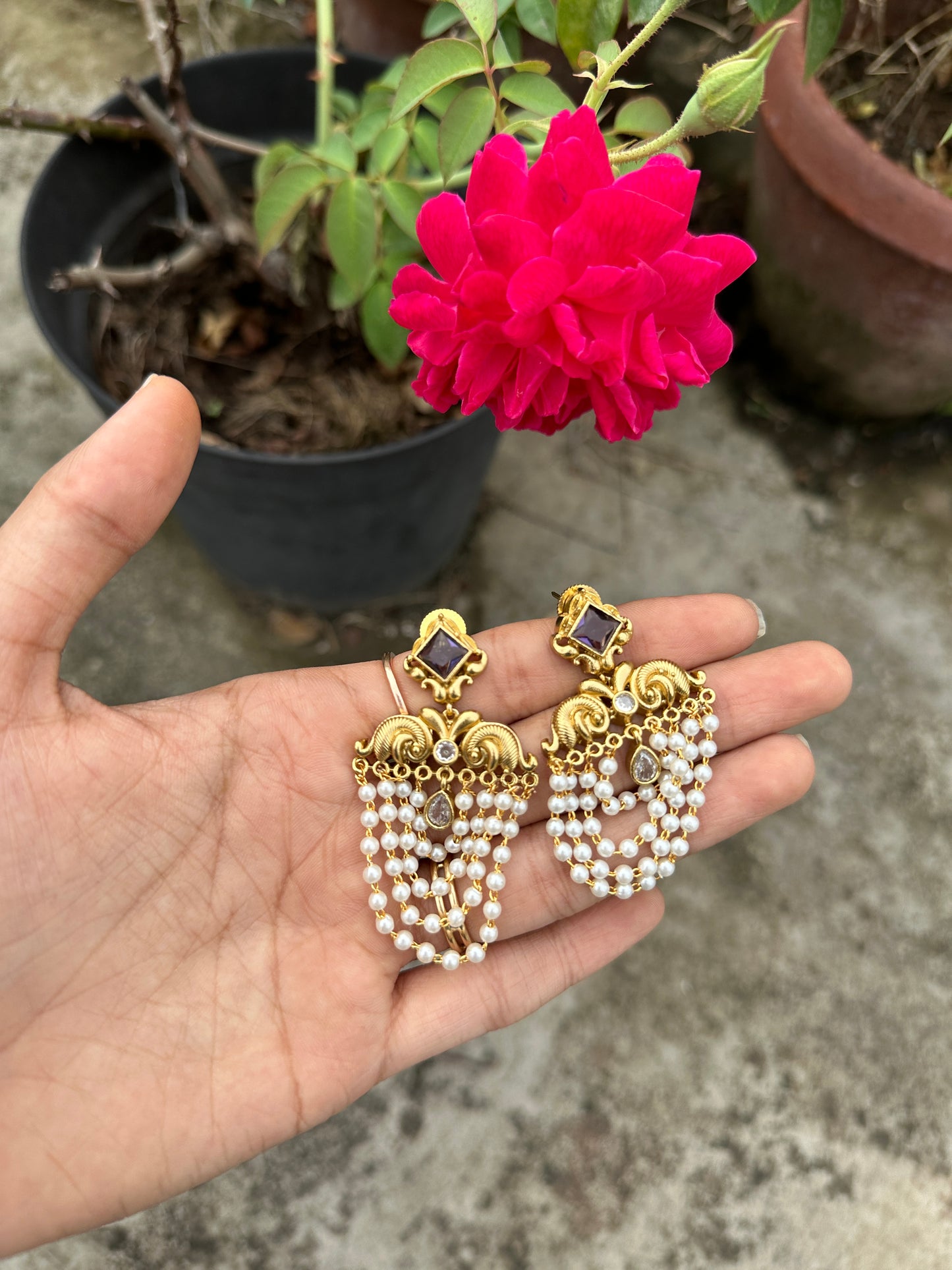 Layered Pearl Chandabali Earrings