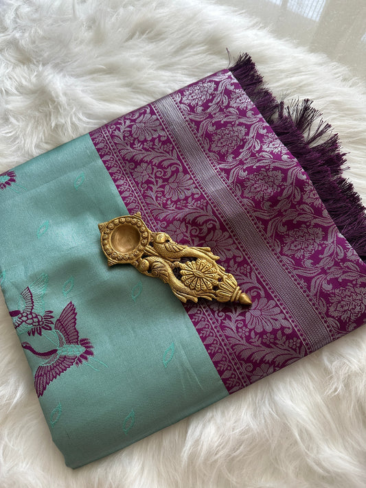 Teal Blue Tissue Silk Saree