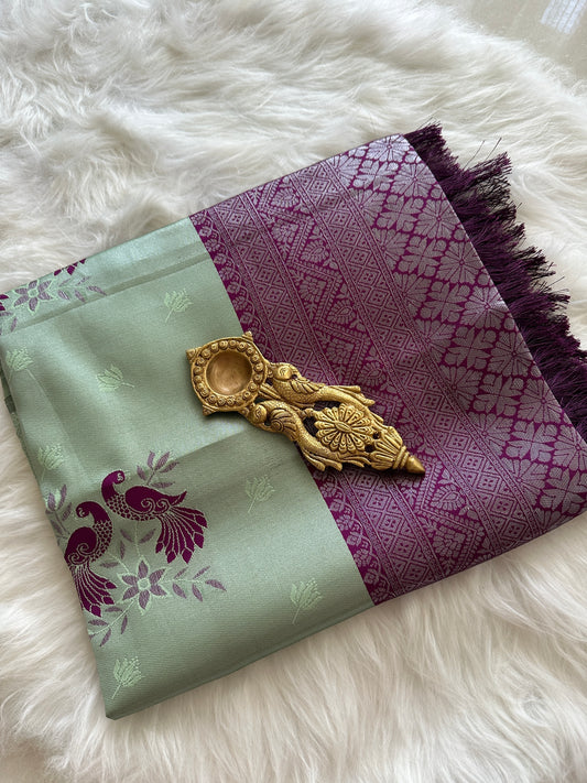 Pastel Green Peacock Saree