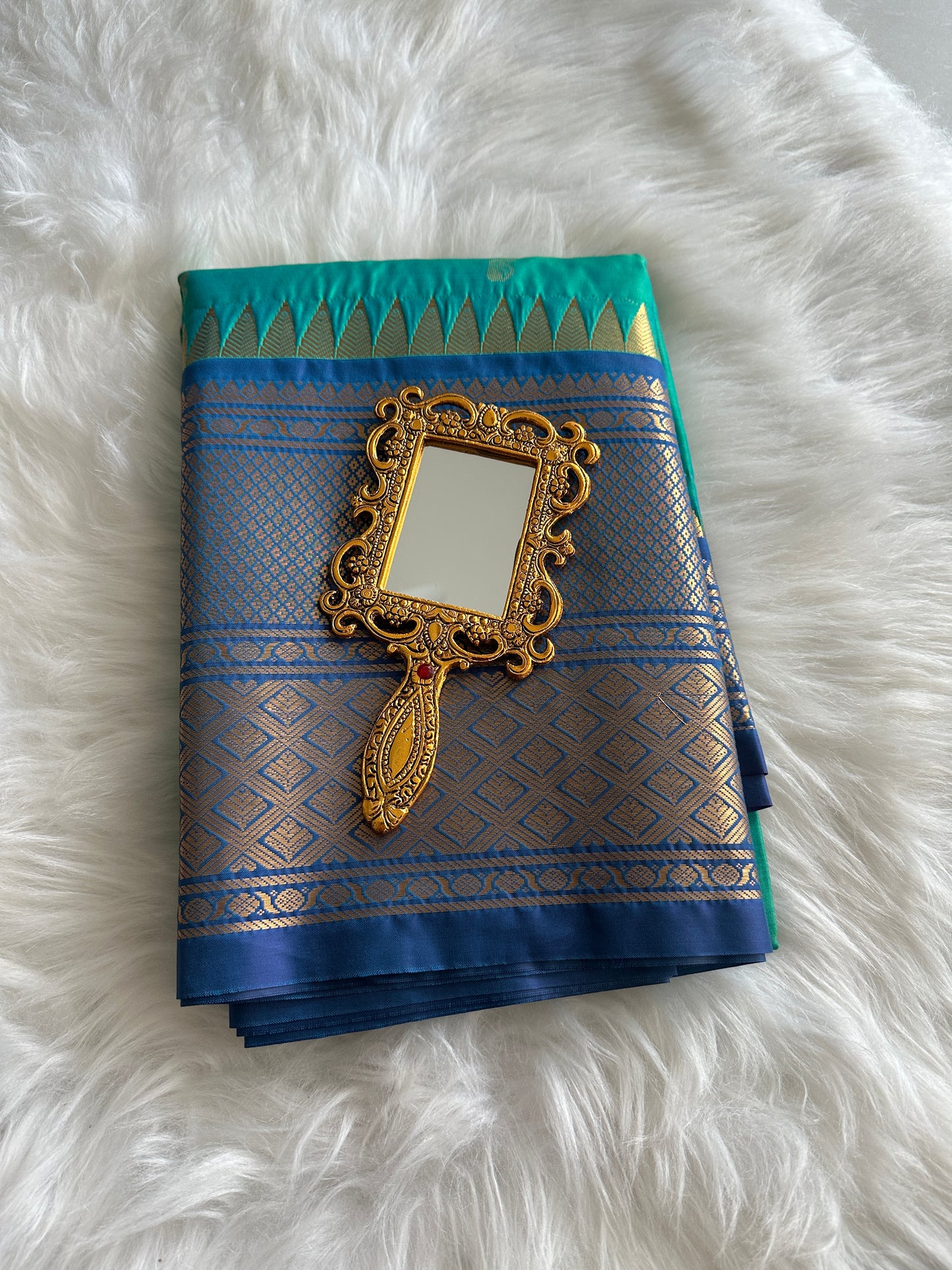 Cyan Blue Semi Kanchivaram Pattu