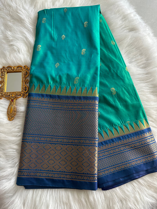 Cyan Blue Semi Kanchivaram Pattu