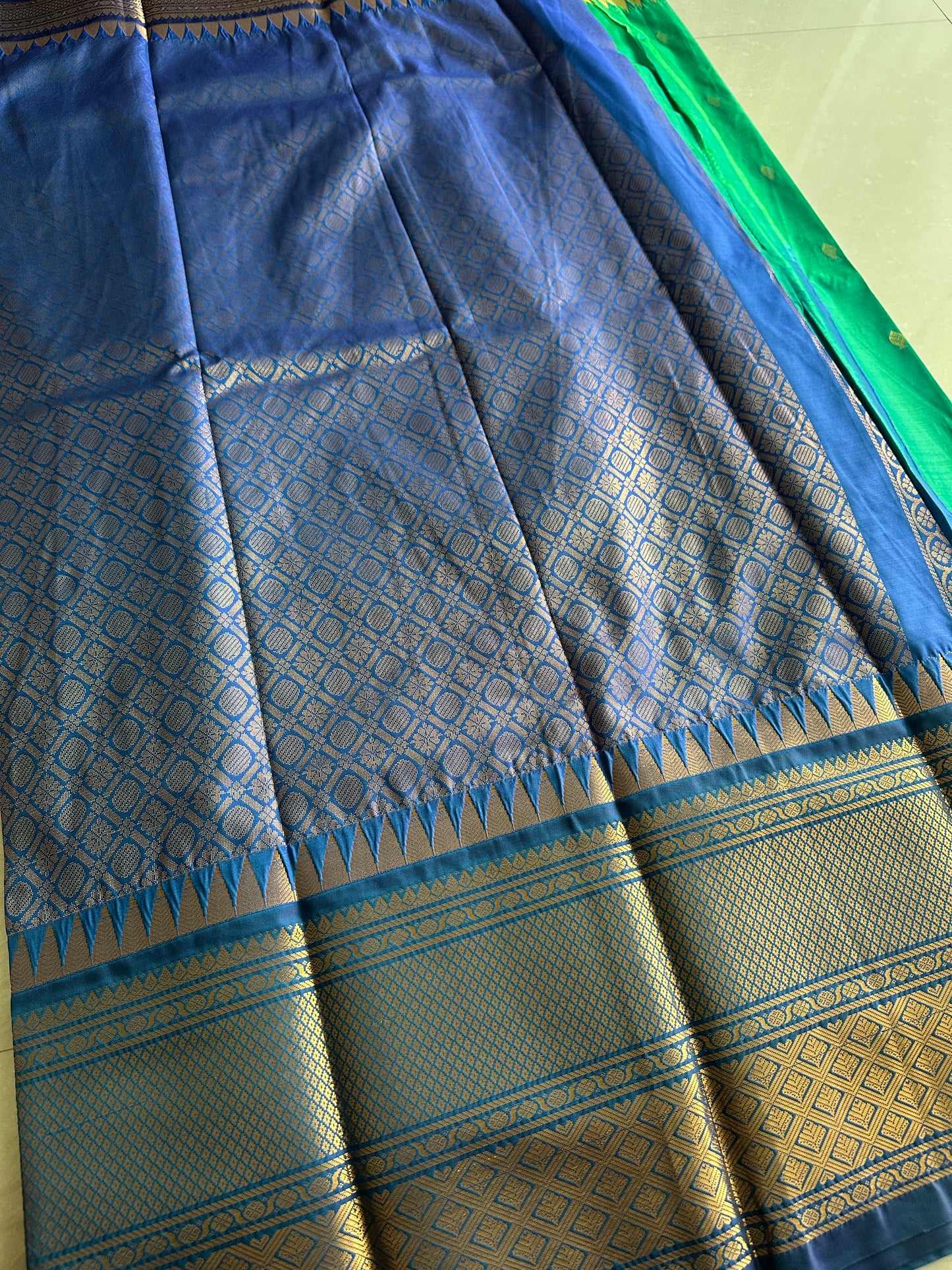 Cyan Blue Semi Kanchivaram Pattu