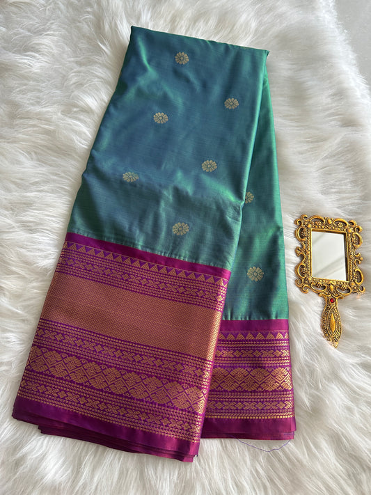 Blue & Green dual tone semi Kanchivaram Pattu