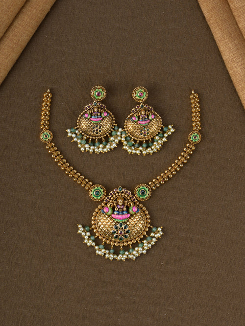 Antique Lakshmi Meenakari Pendant Necklace Set
