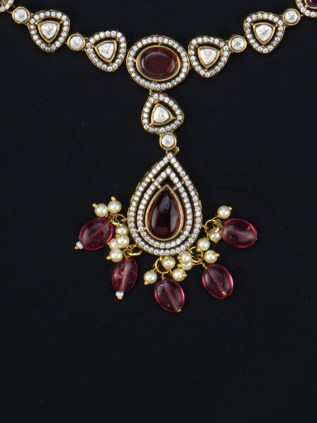 Sarika Victorian Teardrop Necklace - Red pendant close-up