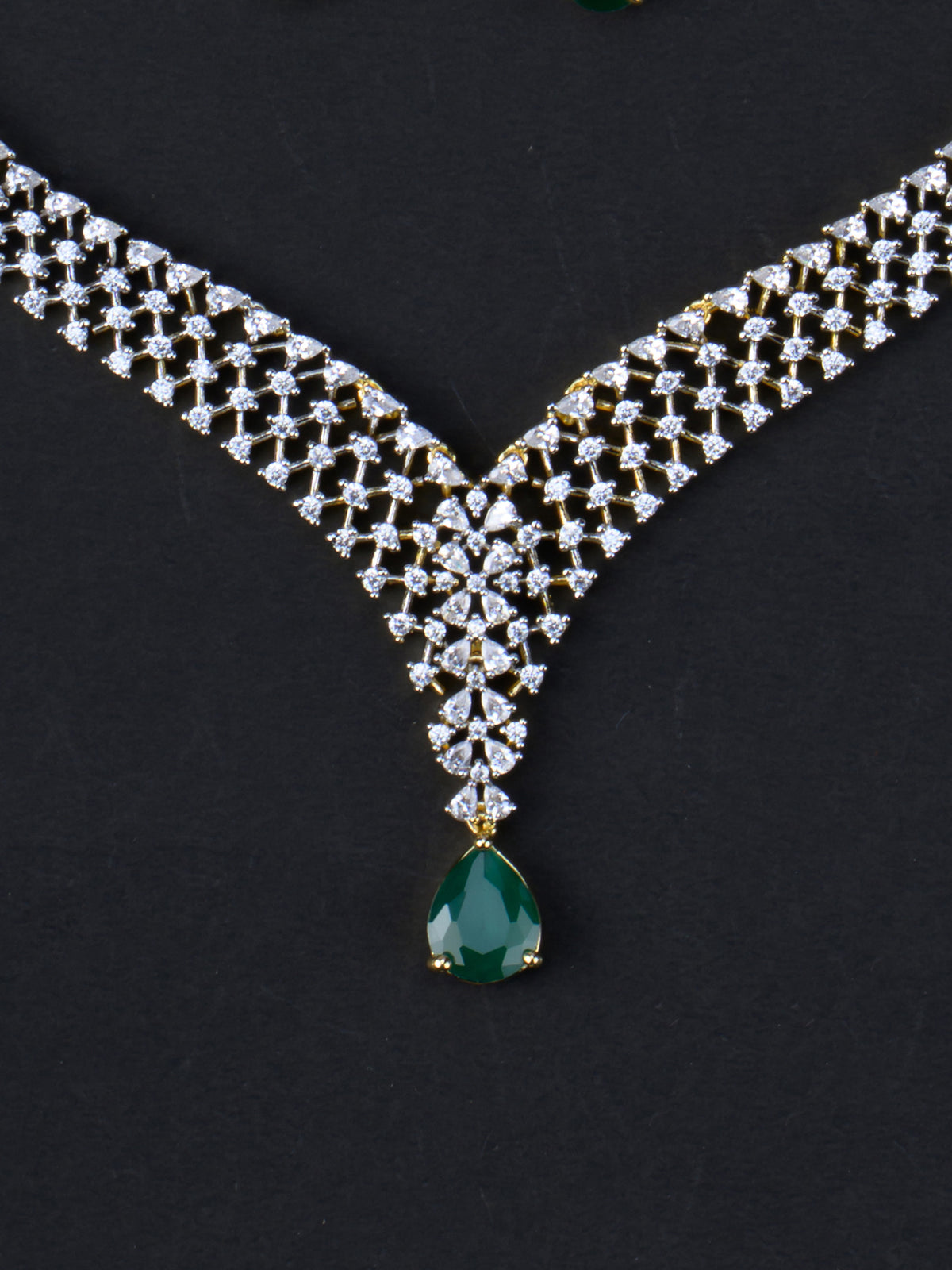 Vallika AD Necklace Set - Green necklace close-up