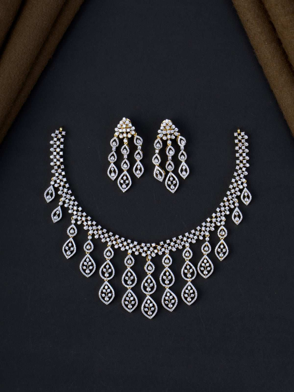 Thalir AD Necklace Set - Gold Polish full set