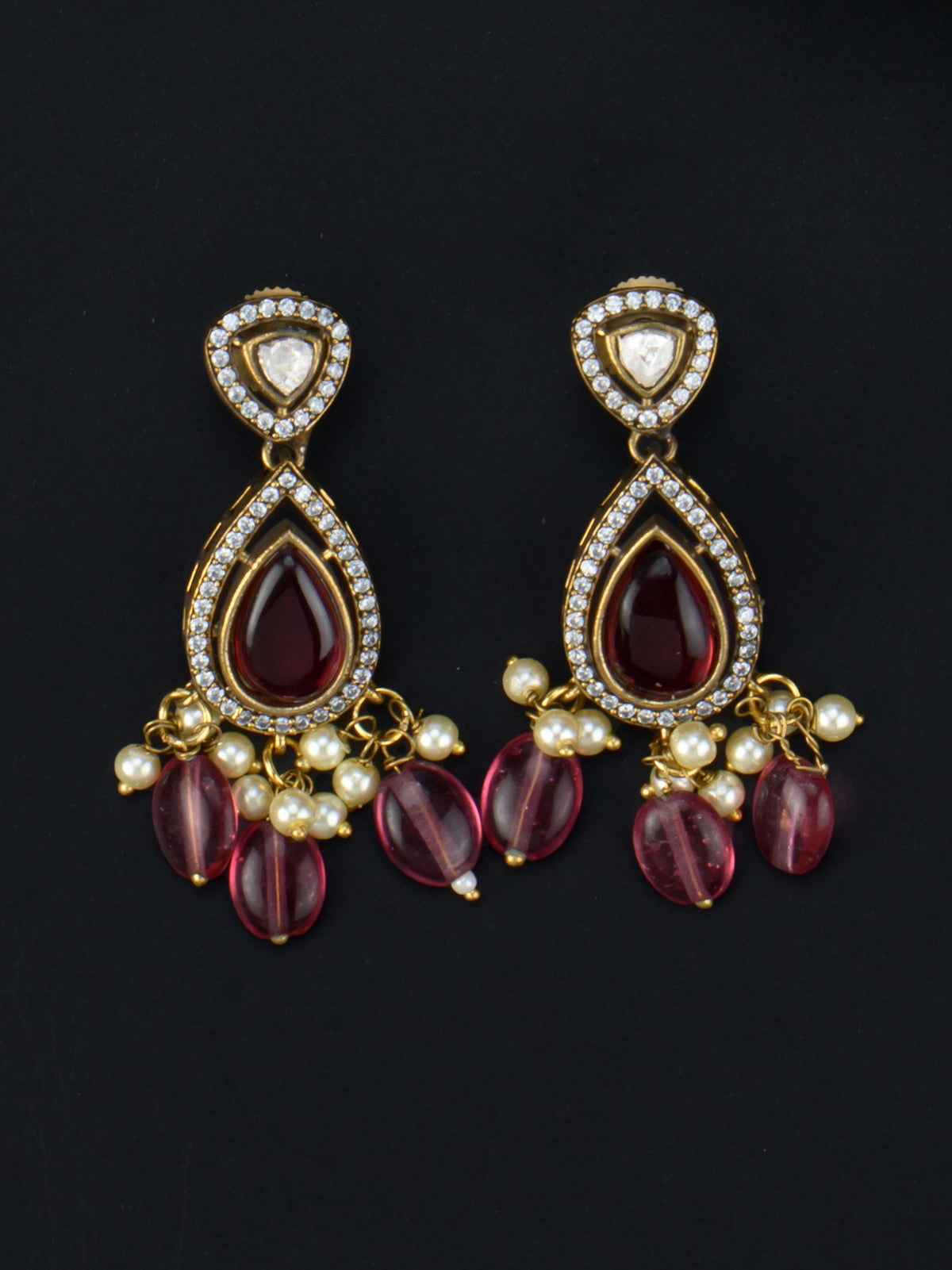 Sarika Victorian Teardrop Necklace - Red earrings