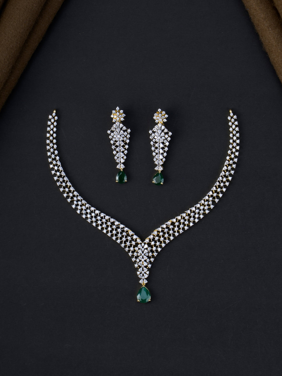 Vallika AD Necklace Set - Green full set