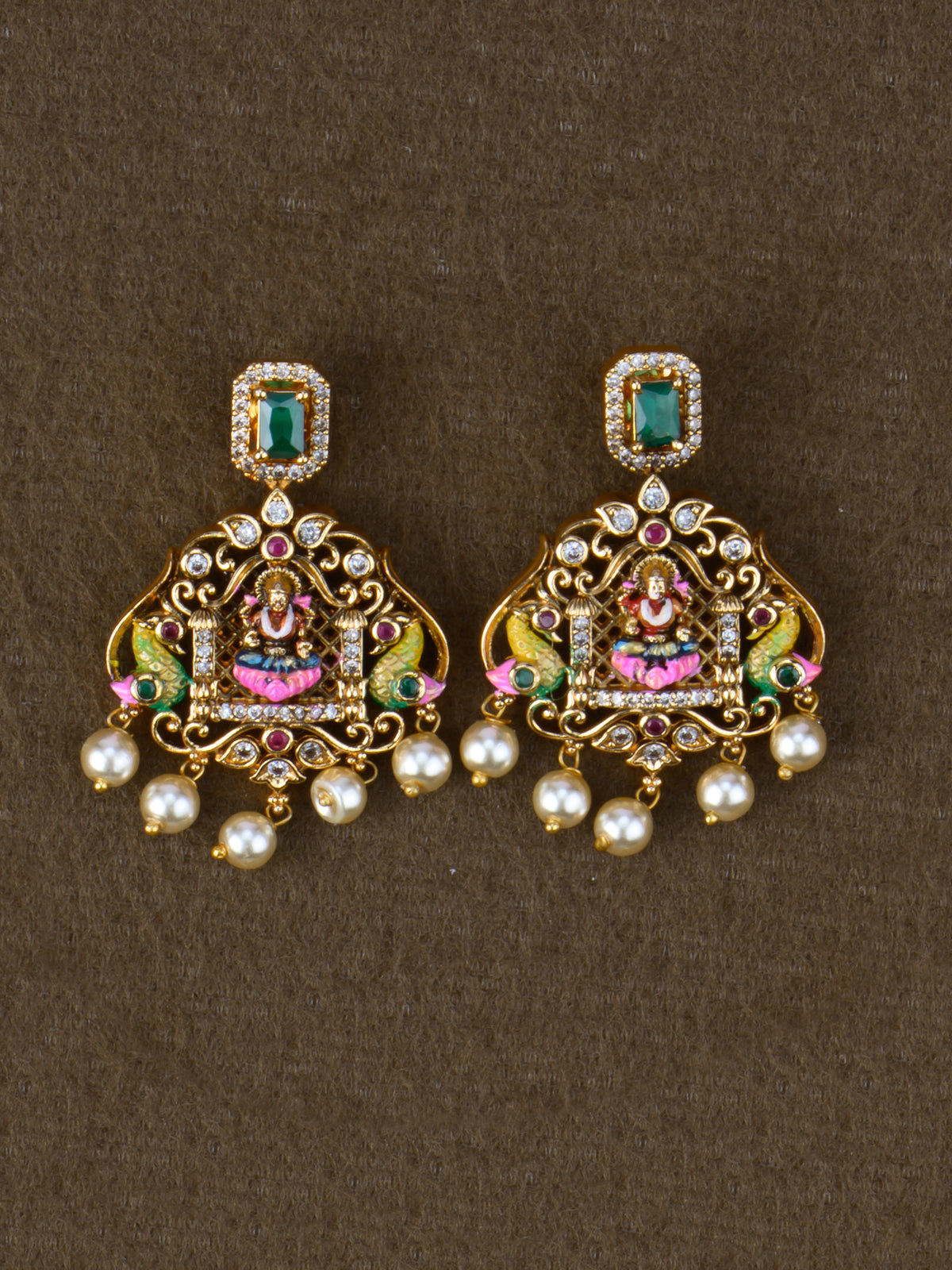 Jhoola Lakshmi Meenakari Necklace Set - earrings