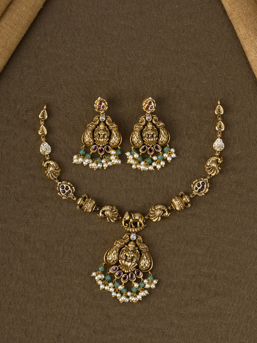 Antique Gaja Lakshmi Peacock Temple Necklace Set