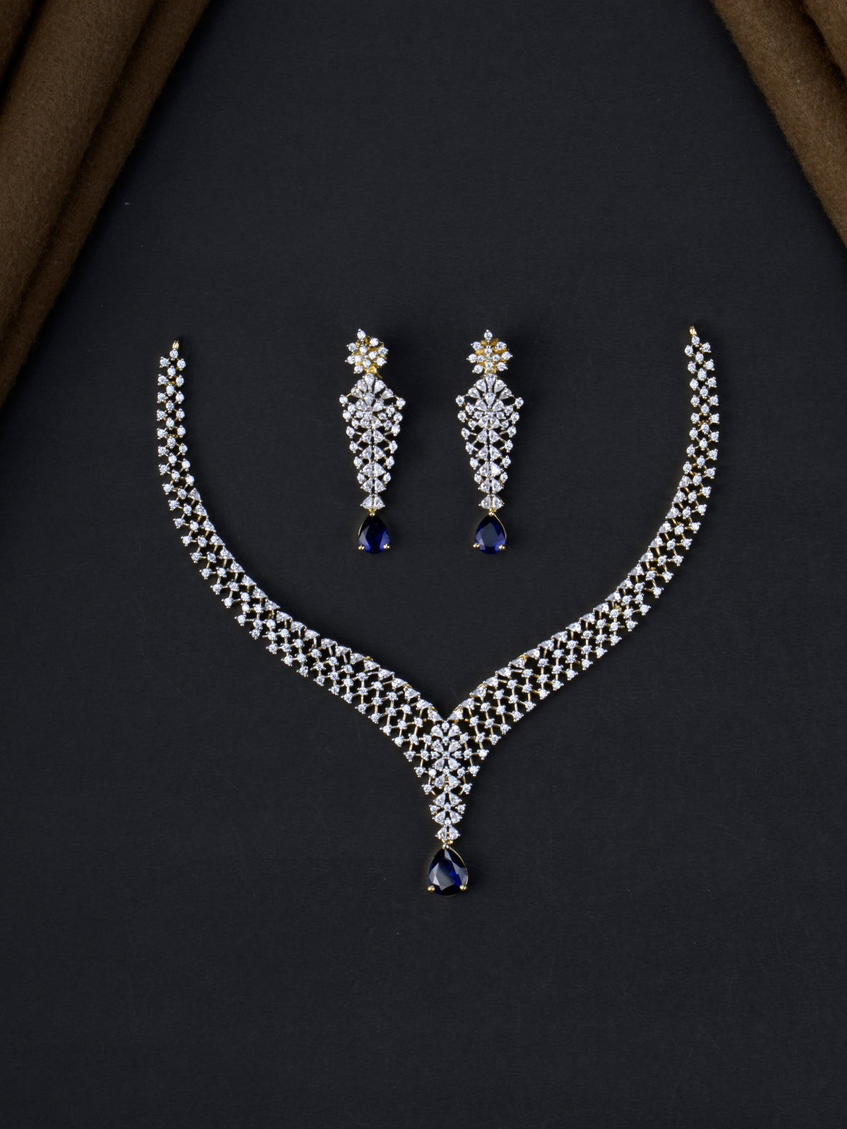 Vallika AD Necklace Set - Blue full set