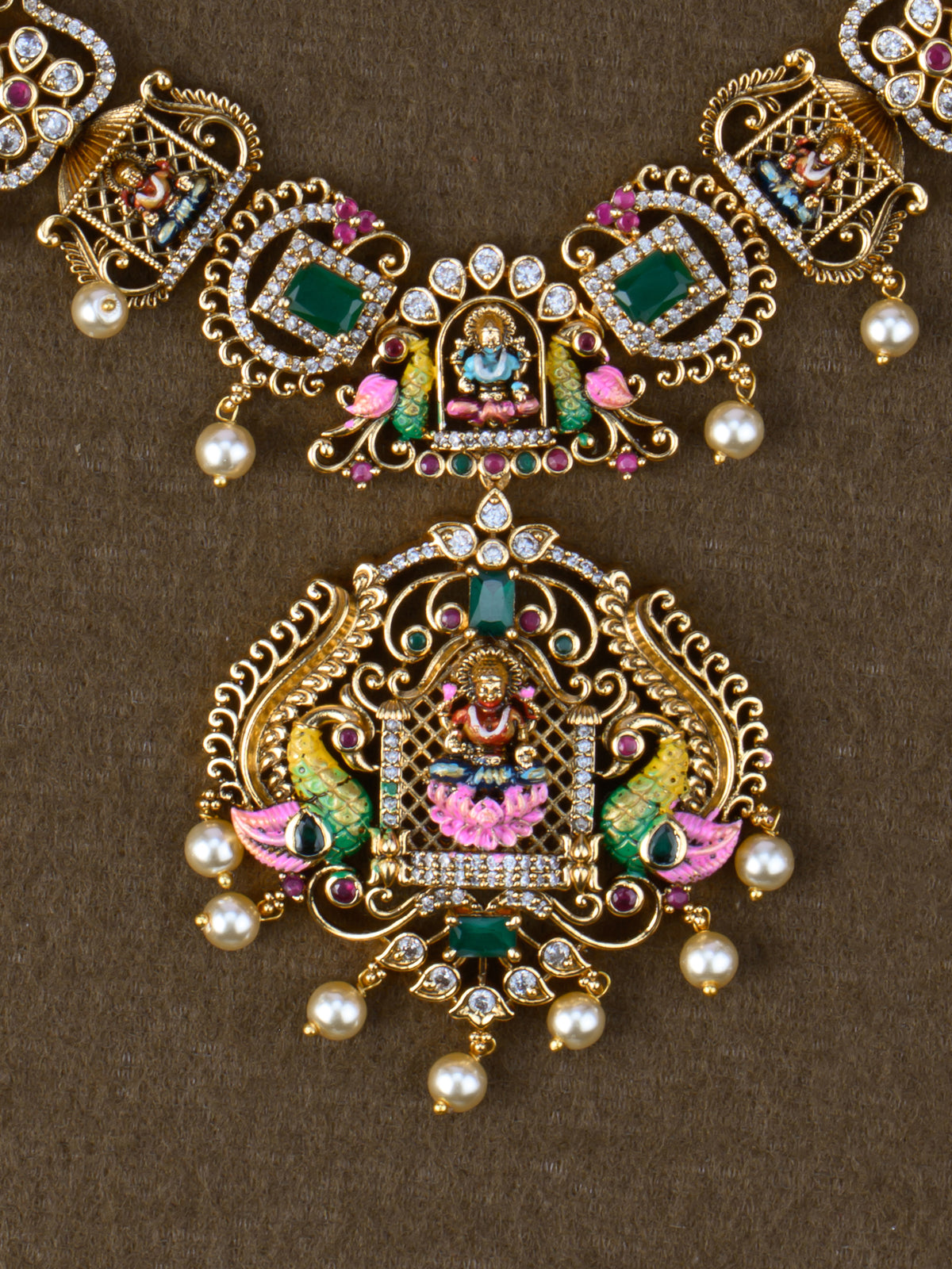Jhoola Lakshmi Meenakari Necklace Set - pendant close-up
