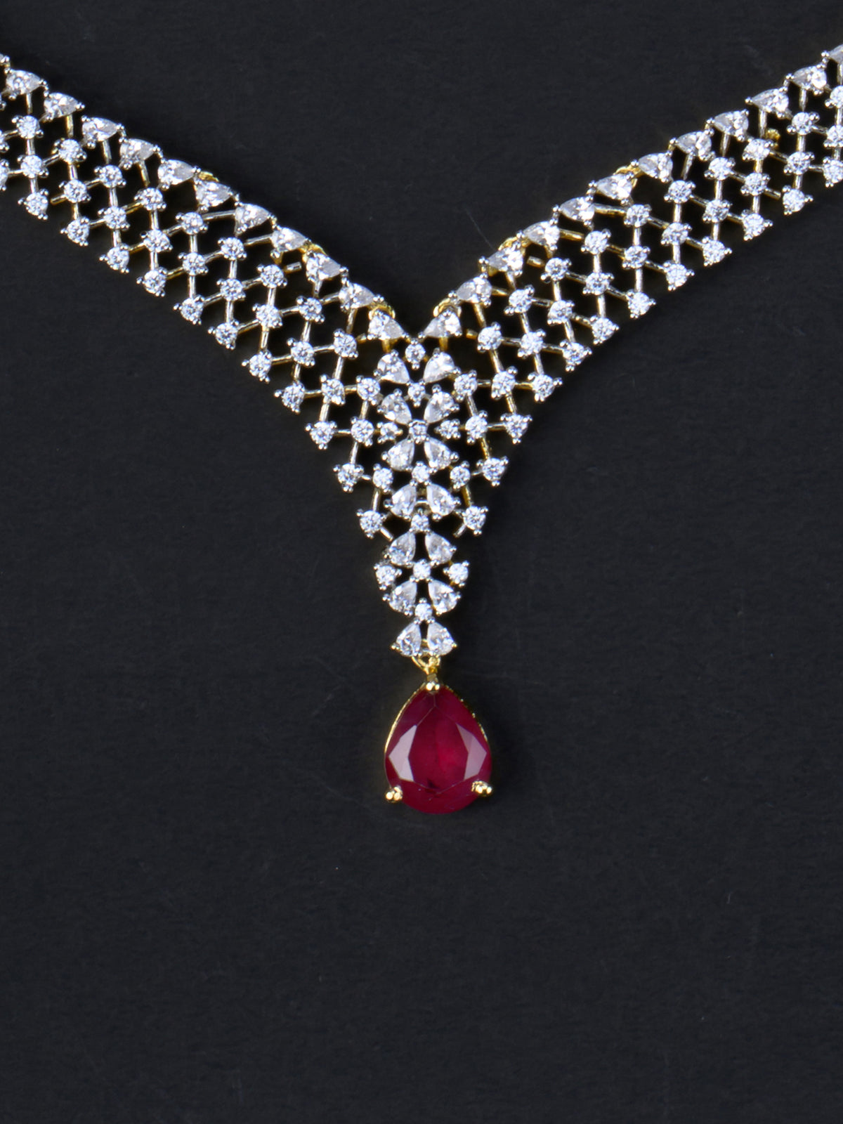 Vallika AD Necklace Set - Red necklace close-up