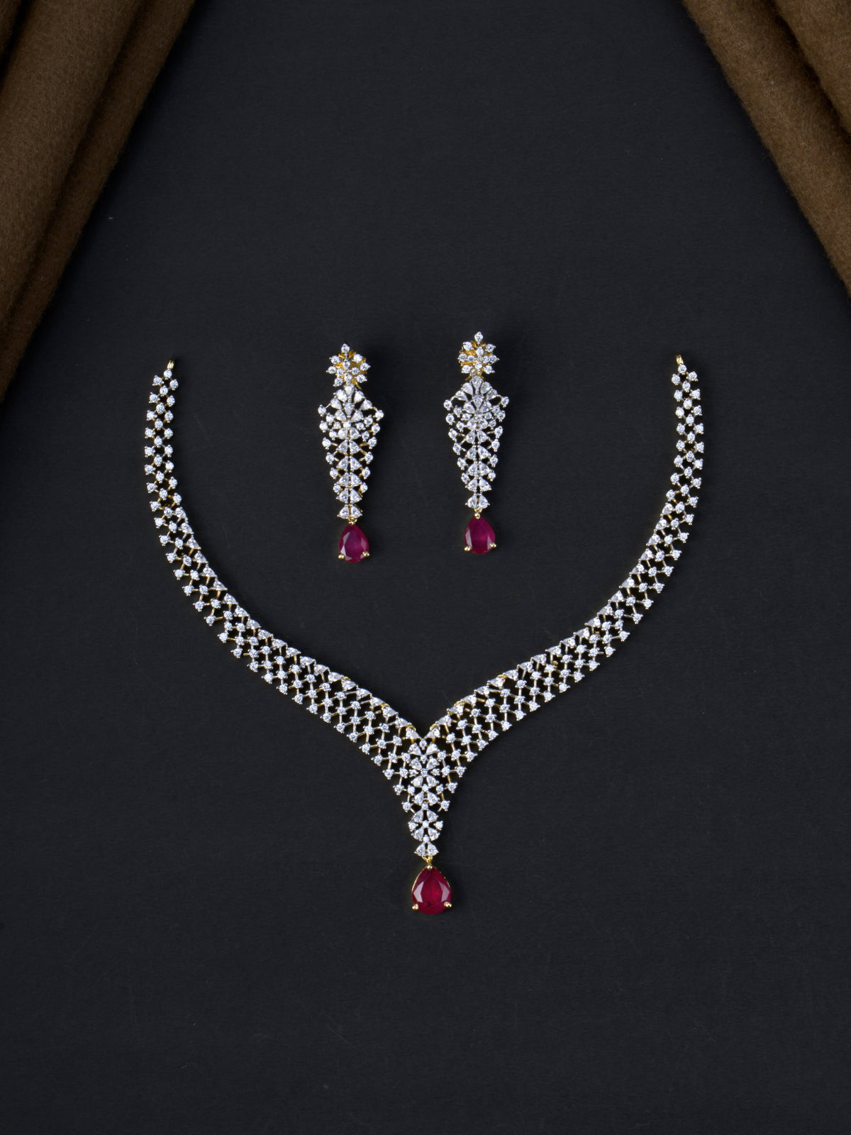 Vallika AD Necklace Set - Red full set