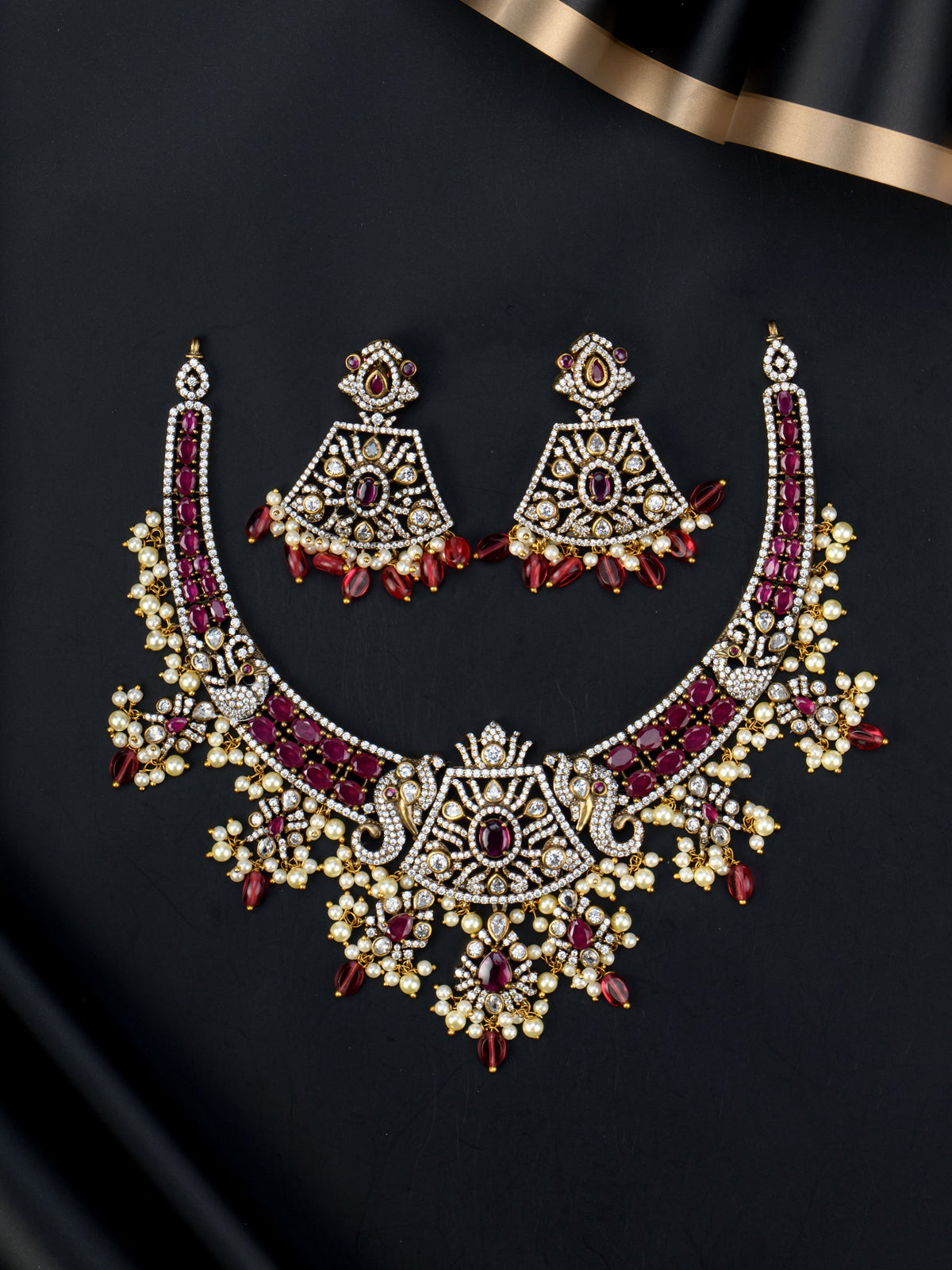 Rudhira Victorian Necklace set with earrings